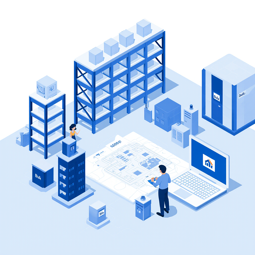 a clean cartoony vector style warehouse scene showing basic customization elements adjustable shel 6db9stlhs8hayhurjpva 1