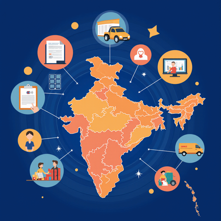 cartoony vector illustration in a cool dark blue color palette showcasing a smart warehousing compa 4o6ov4rvzjrhc5hhhici 1